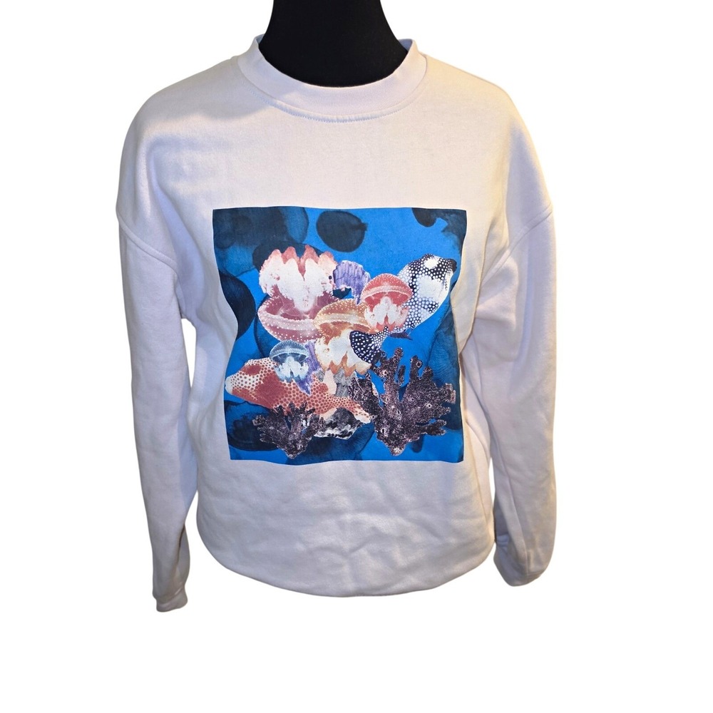 Fielder Bonobos Graphic Sweatshirt Lavender Purple Reef Coral Jellyfish Crew S